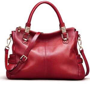 Ainimoer Genuine Red Leather Handbag